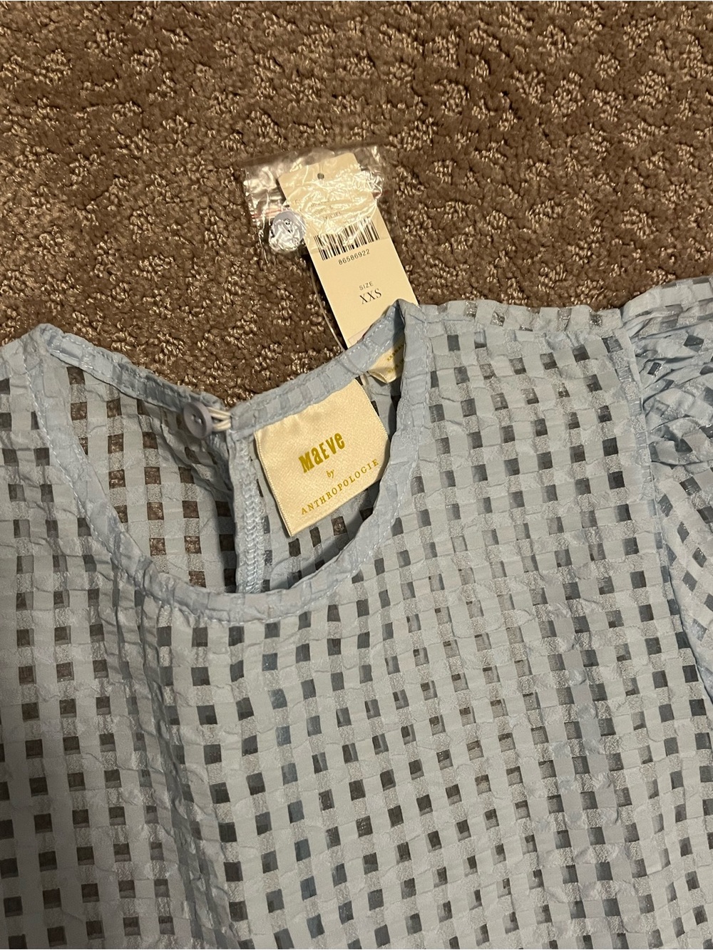 Anthropologie Maeve light blue sheer puff sleeve baby doll top - Picture 6 of 7